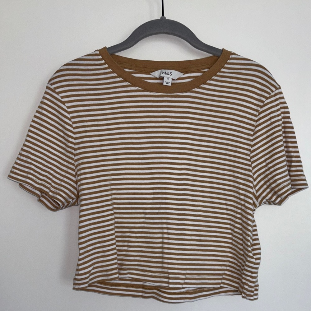 M&S Brown Striped Women's Cropped Top Size 16 EUC